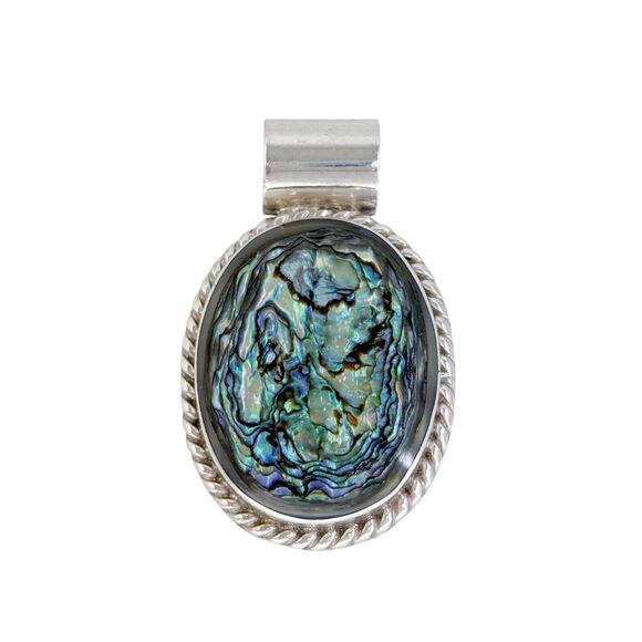 Vintage Sterling Silver 925 Oval Abalone Pendant - Picture 2 of 8